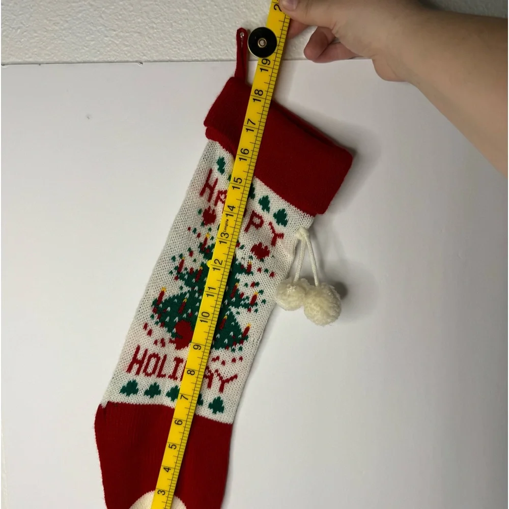 Vintage Knitted Christmas Stocking Happy Holiday Tree Design‎